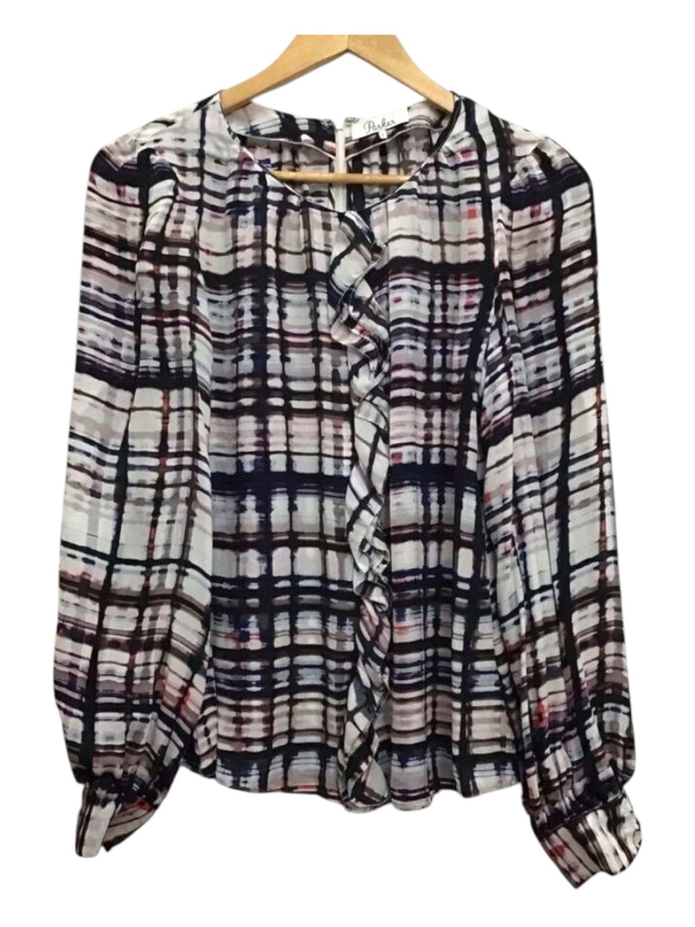PARKER 100% silk button down blouse small black white pink